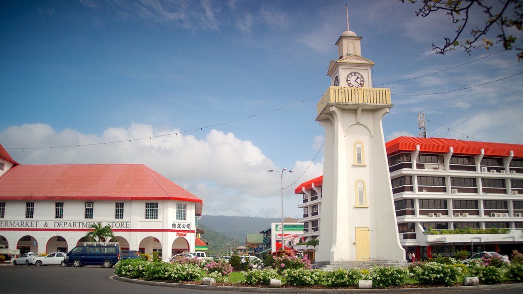 Apia menunjukkan kota, pemandangan jalanan dan bunga