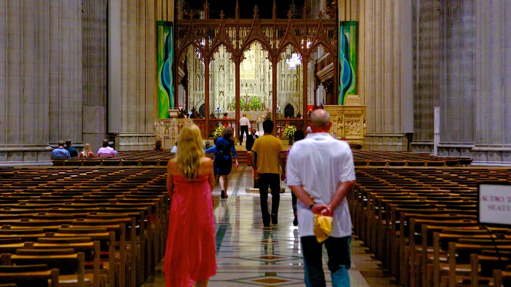 Washington National Cathedral which includes interior views, a church or cathedral and religious aspects