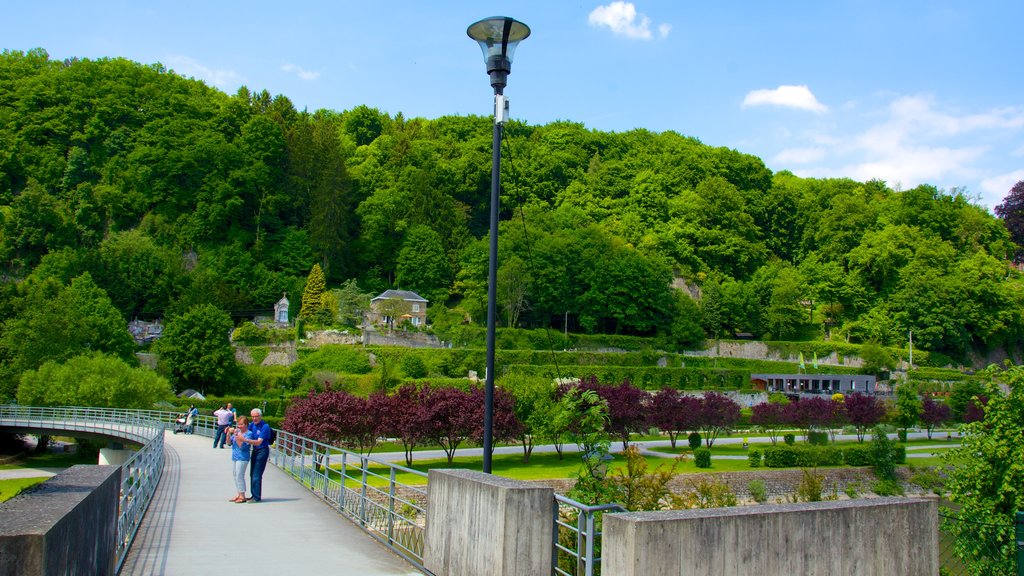 Durbuy featuring a park and a bridge as well as a couple