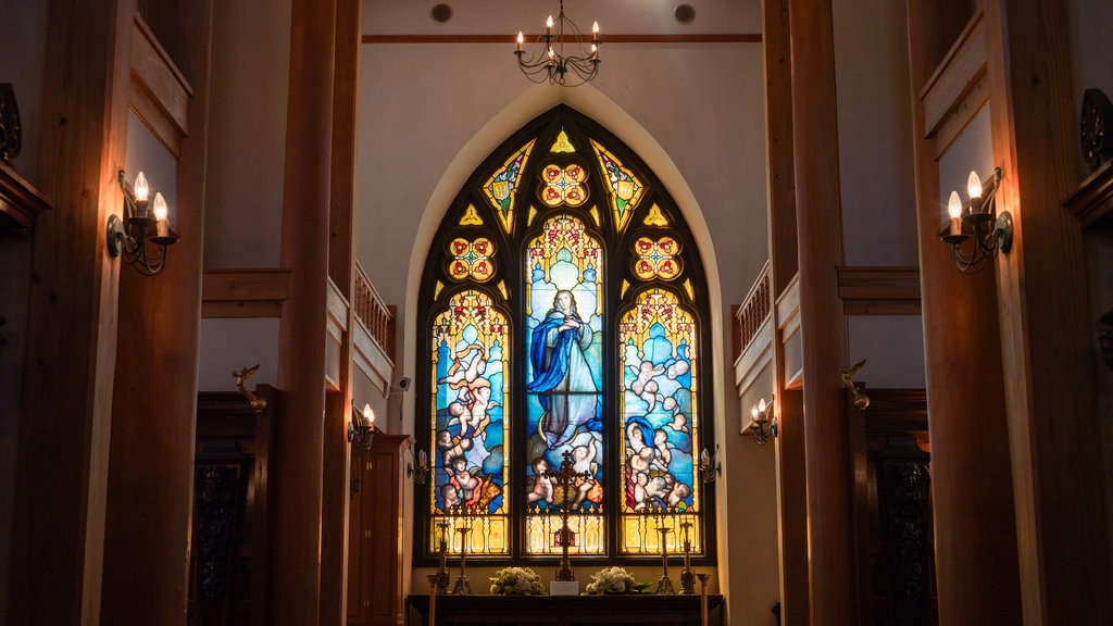 Yufuin Stained Glass Museum featuring interior views, a church or cathedral and heritage elements