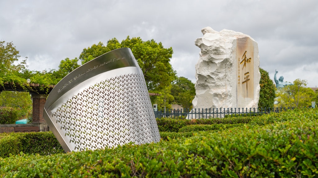 Peace Park showing a garden and outdoor art