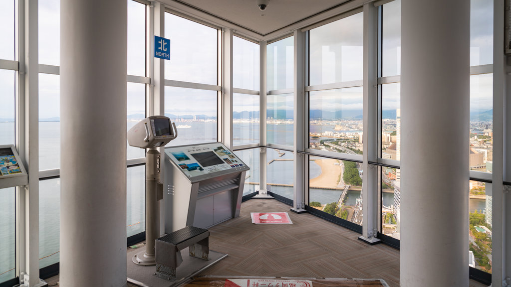 Fukuoka Tower showing interior views and views