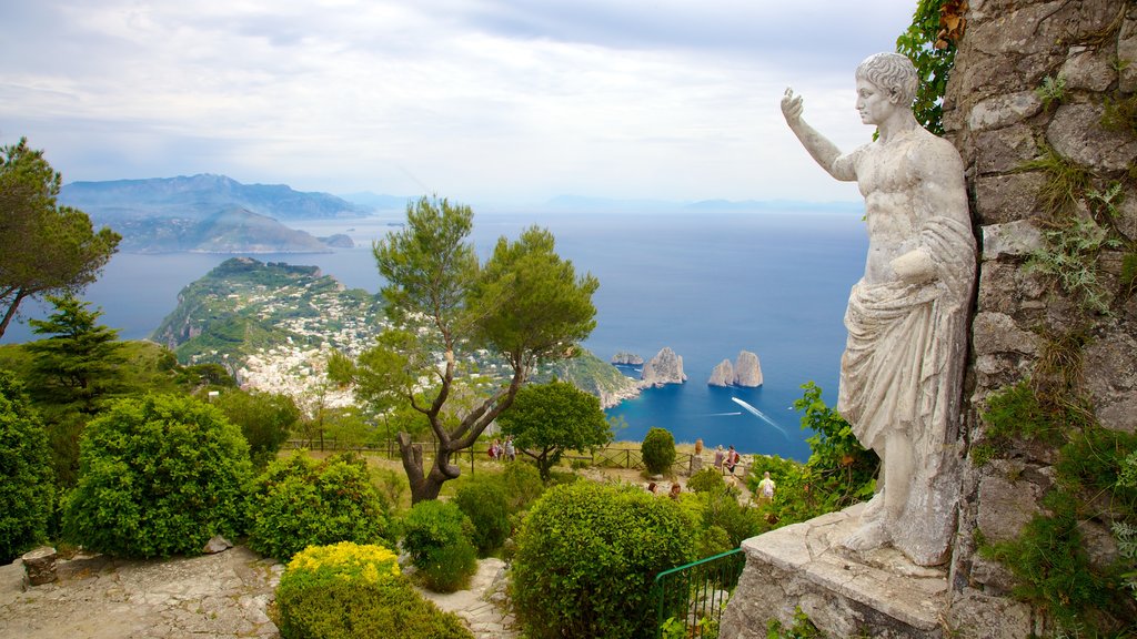 Mount Solaro which includes a coastal town, a statue or sculpture and general coastal views