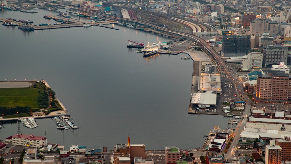 Telecabina de Hakodate ofreciendo vistas de paisajes y una bahía o puerto