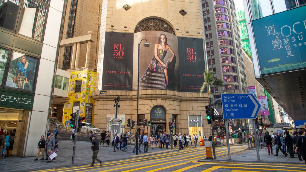 Central showing street scenes, signage and a city