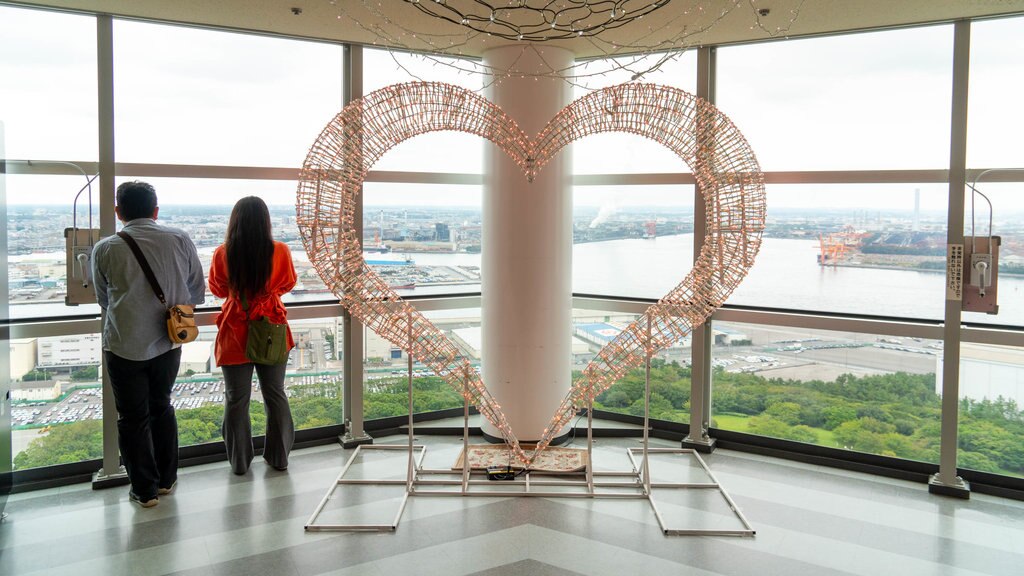 Chiba Port Tower which includes interior views, art and views