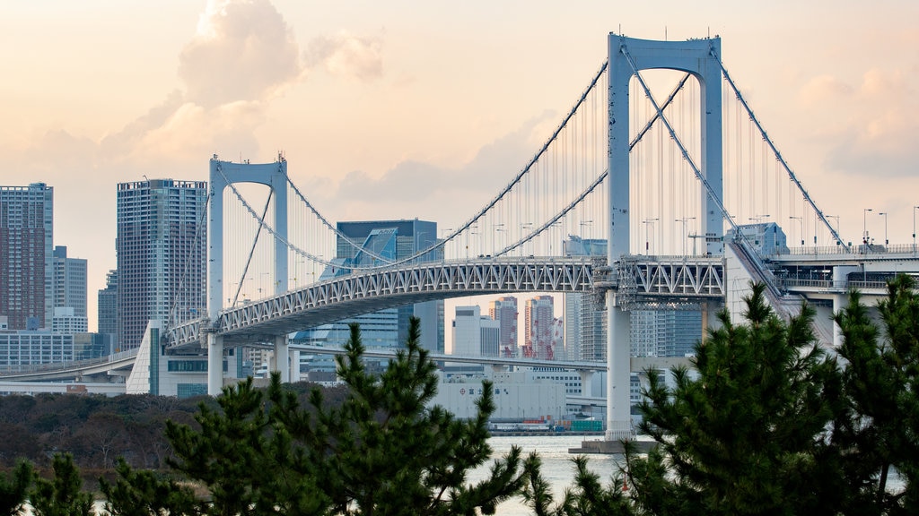 Ponte do Arco-íris que inclui uma ponte, uma cidade e paisagem