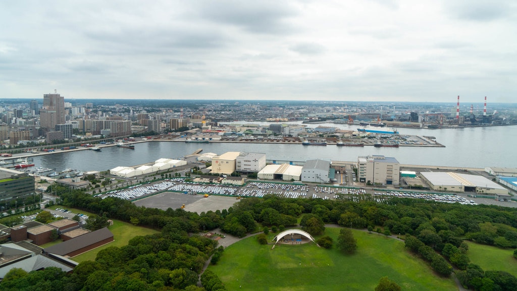 Chiba Port Tower which includes landscape views, a bay or harbour and a city