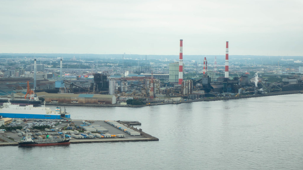 Chiba Port Tower which includes a city, a bay or harbour and landscape views