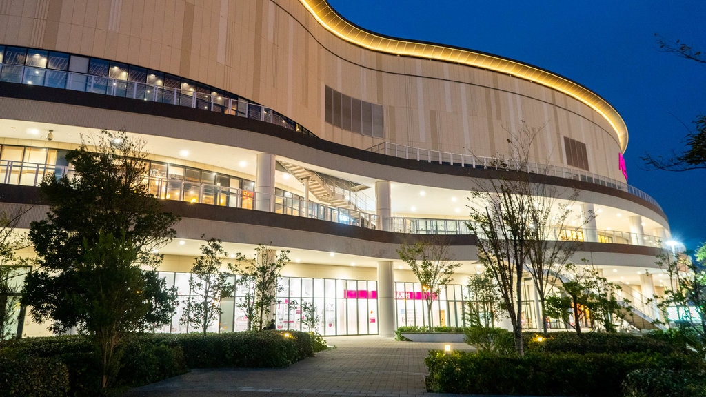 Centro comercial Aeon Mall de Chiba mostrando escenas de noche