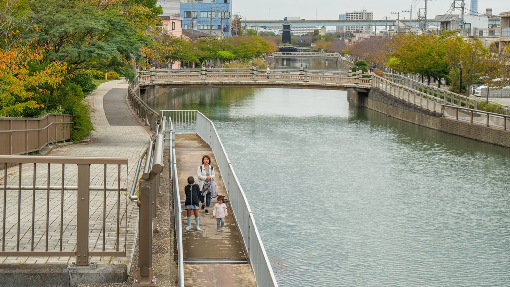 Tokyo showing a river or creek and a city as well as a family