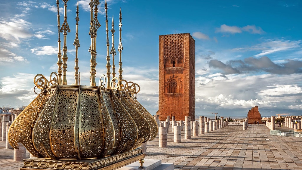 Hassan Tower which includes a square or plaza and heritage elements