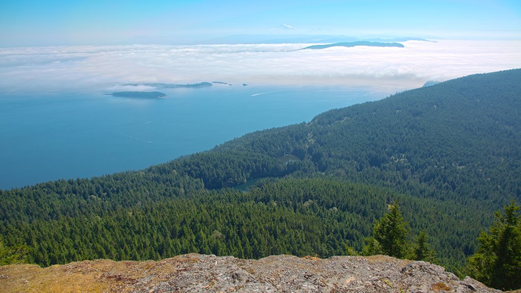 Isla Orcas que incluye montañas, vistas generales de la costa y vistas