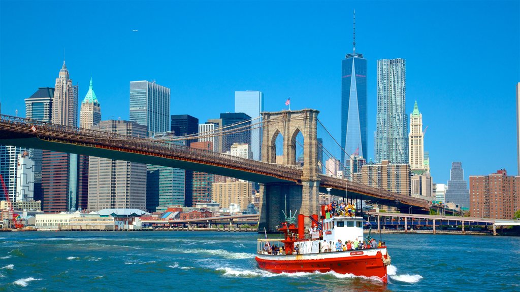 Nova York caracterizando uma ponte, canoagem e uma cidade