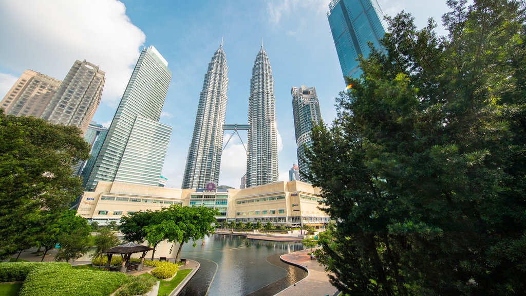 KLCC Park featuring a high-rise building and a city