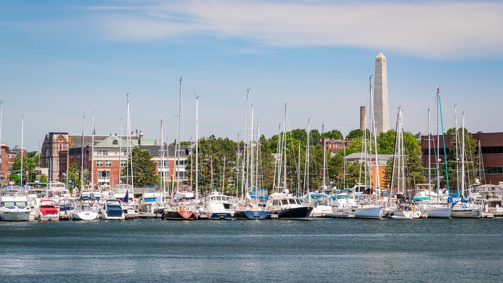 Bunker Hill Monument which includes a bay or harbour