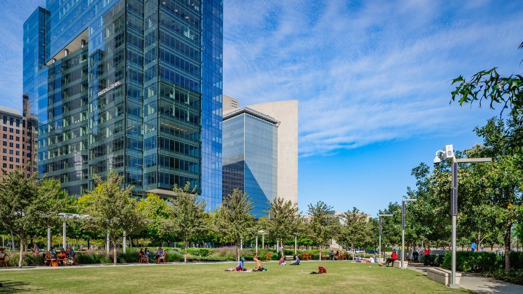 Klyde Warren Park featuring a city and a park