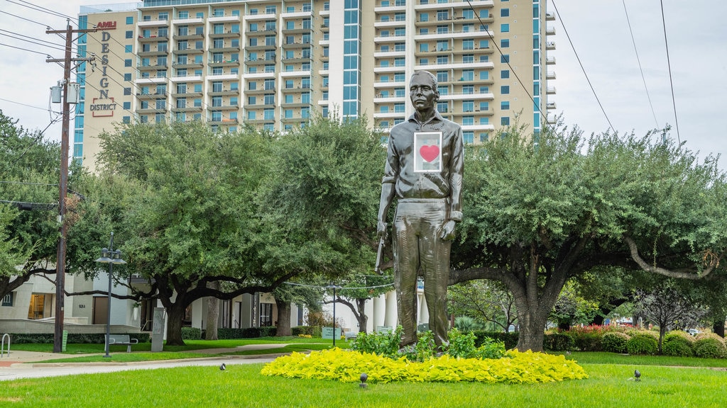 Dallas Design District showing outdoor art, a garden and a statue or sculpture