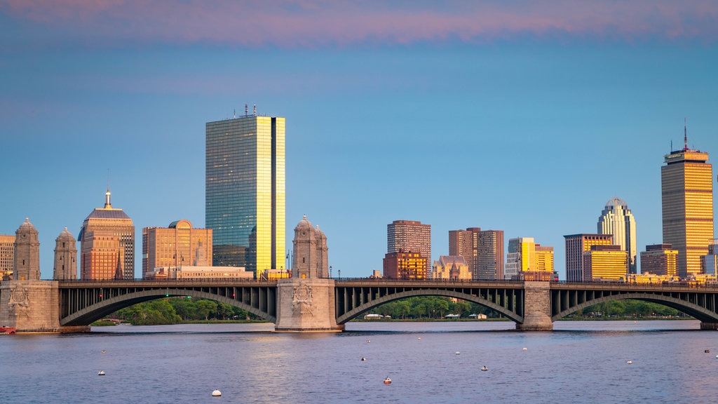 Downtown Boston which includes a river or creek, a city and a bridge