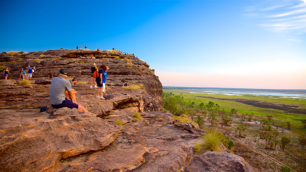 Ubirr showing landscape views, tranquil scenes and a sunset