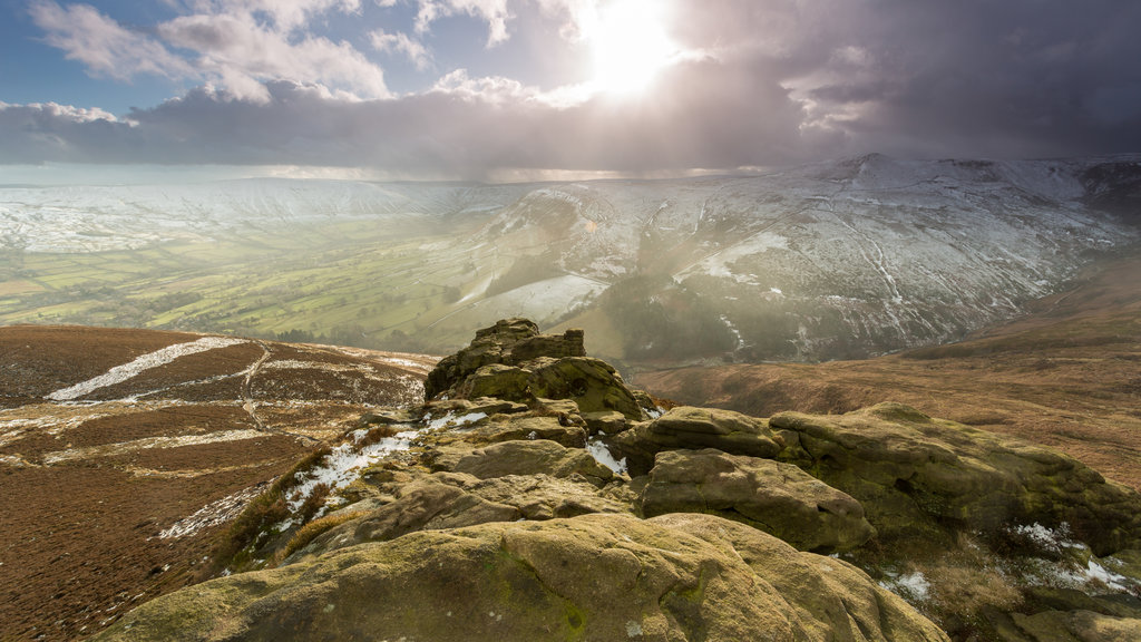 Peak District which includes landscape views, tranquil scenes and a sunset