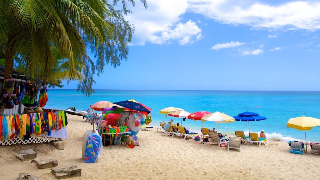 Brighton Beach showing a beach, tropical scenes and markets