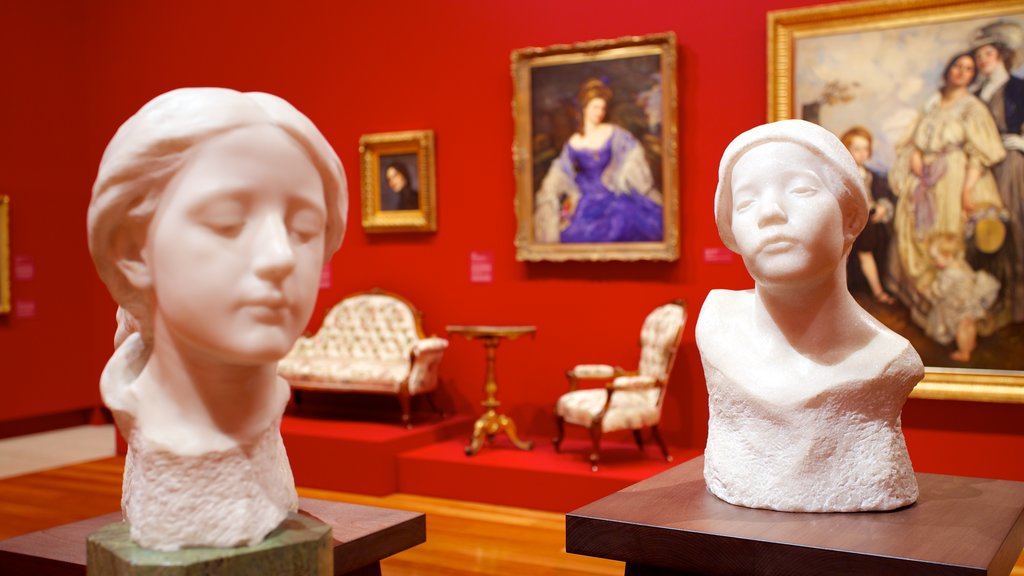 Queensland Art Gallery showing interior views and a statue or sculpture