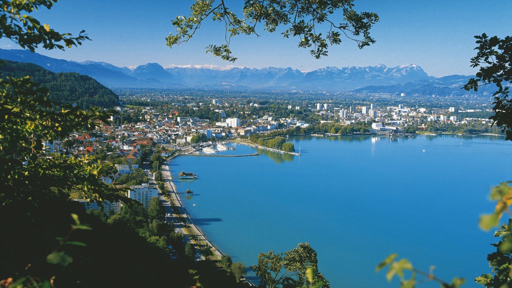 Bregenz which includes a bay or harbour, a city and general coastal views