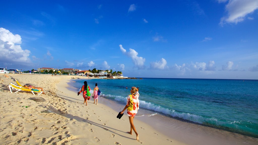 Maho Reef featuring a sandy beach, landscape views and a coastal town