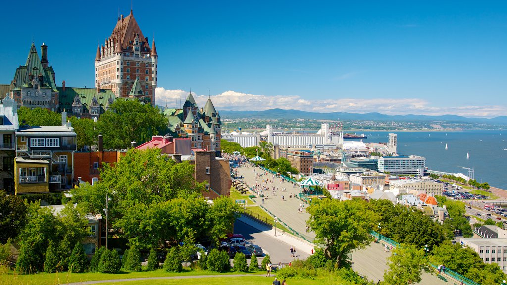 Parks Canada\'s Dufferin Terrace which includes skyline, château or palace and landscape views