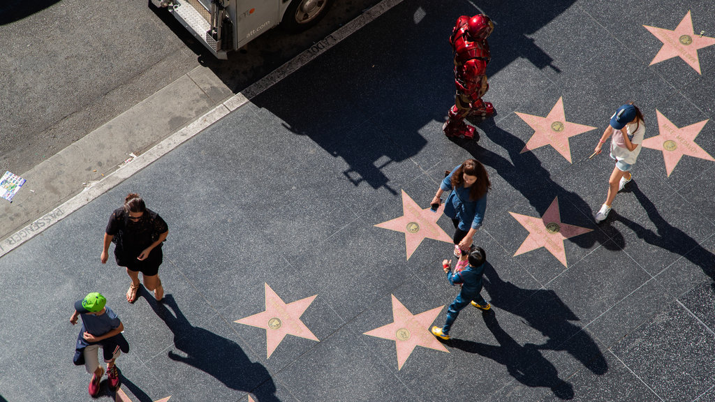 Paseo de la Fama de Hollywood ofreciendo un monumento y escenas urbanas