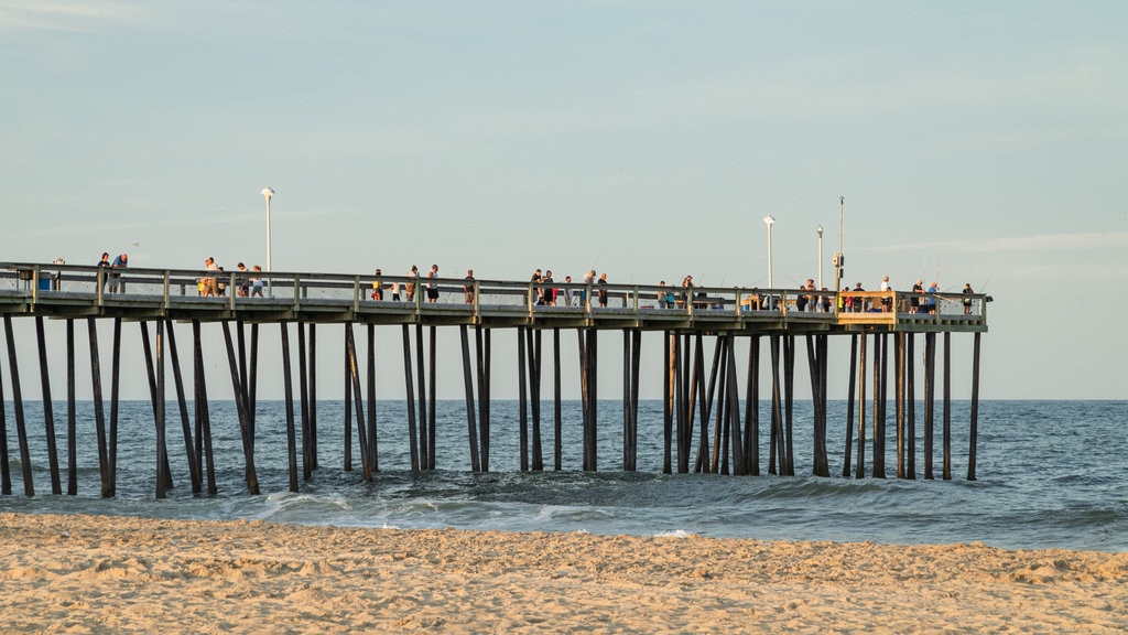 Ocean City Beach que inclui uma praia e paisagens litorâneas assim como um grande grupo de pessoas