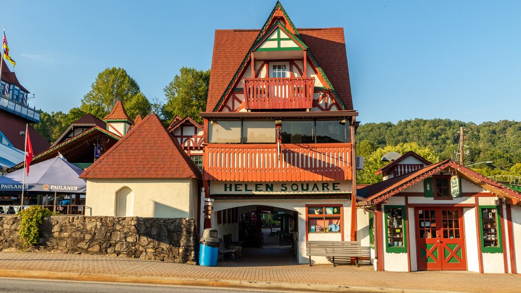 Helen showing signage