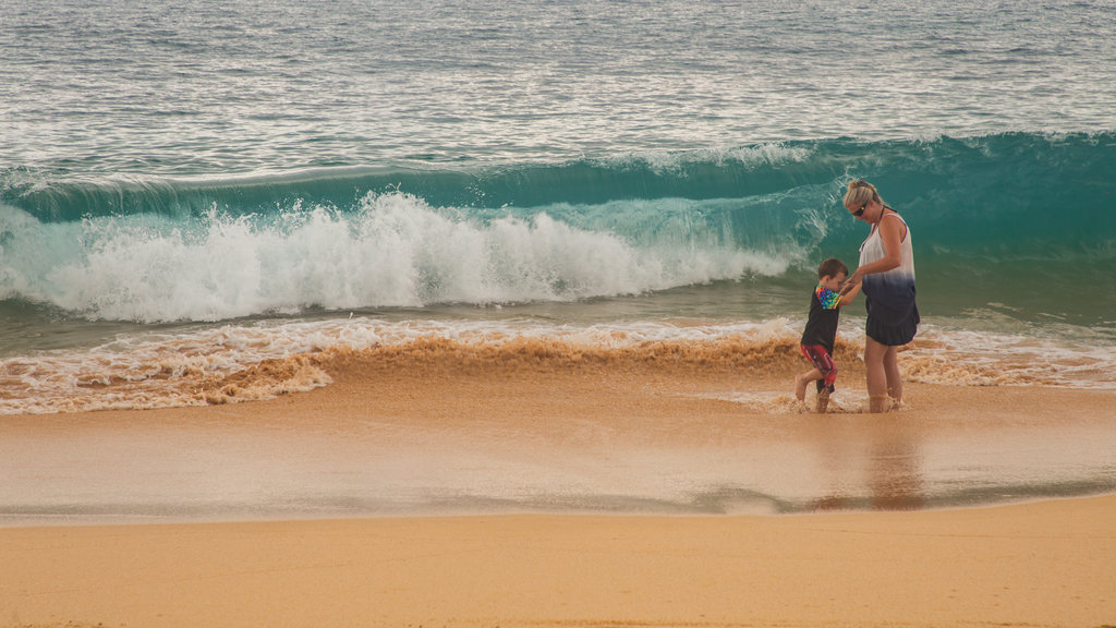 Makena State Park Beach showing a beach and general coastal views as well as a family