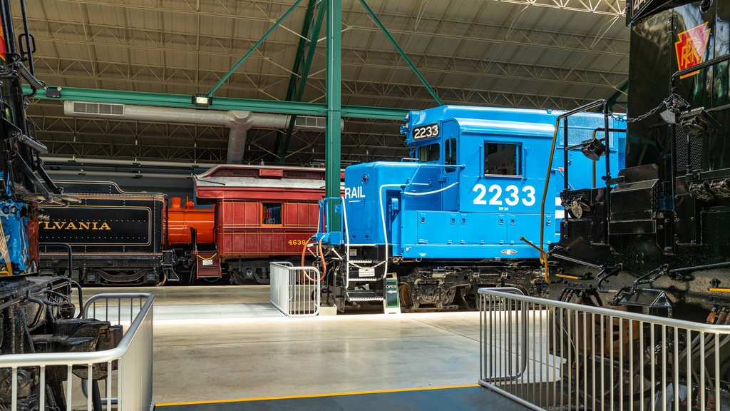 Railroad Museum of Pennsylvania which includes heritage elements, railway items and interior views