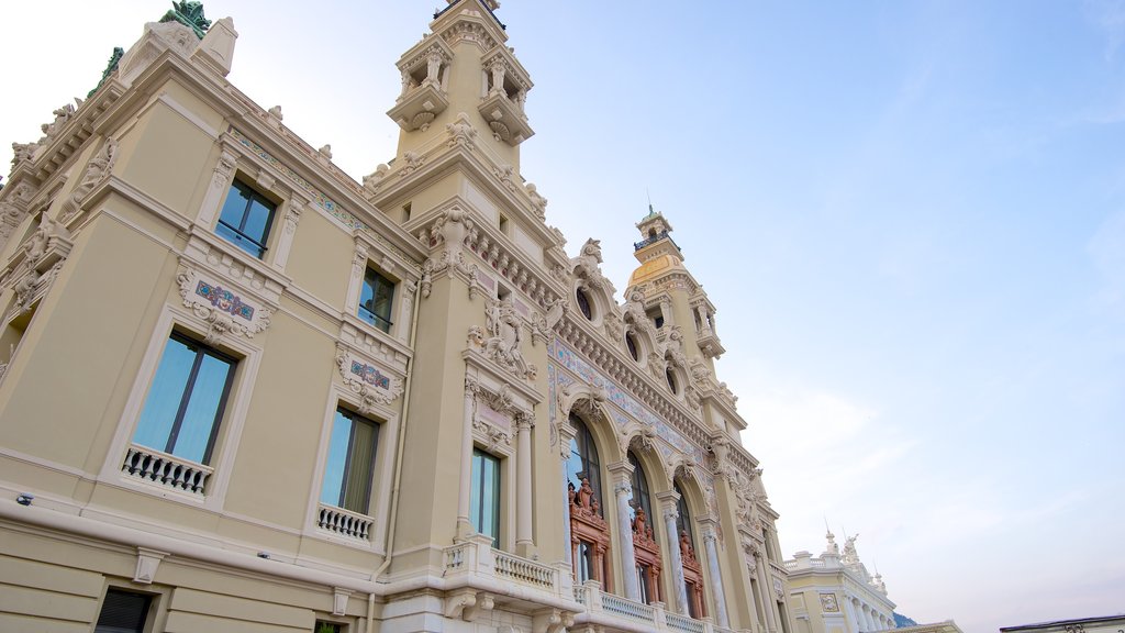 Salle Garnier Opera House featuring heritage architecture and a sunset