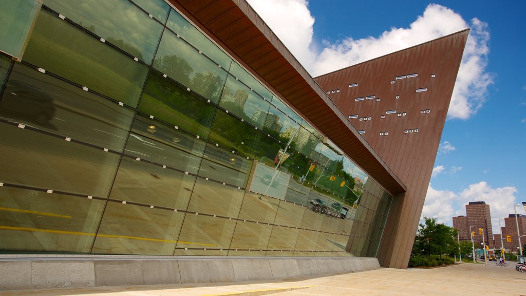 Canadian War Museum showing a city and modern architecture