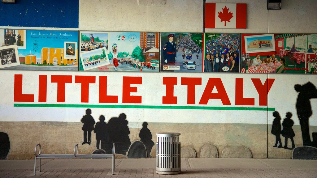 Little Italy which includes street scenes, a city and outdoor art