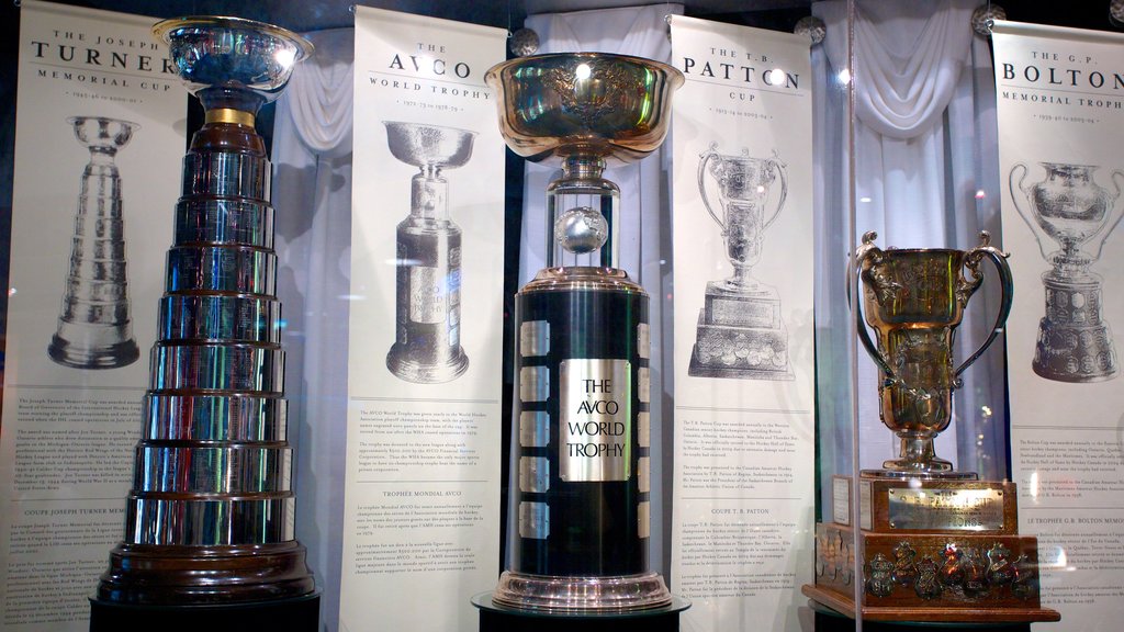 Hockey Hall of Fame featuring interior views and signage