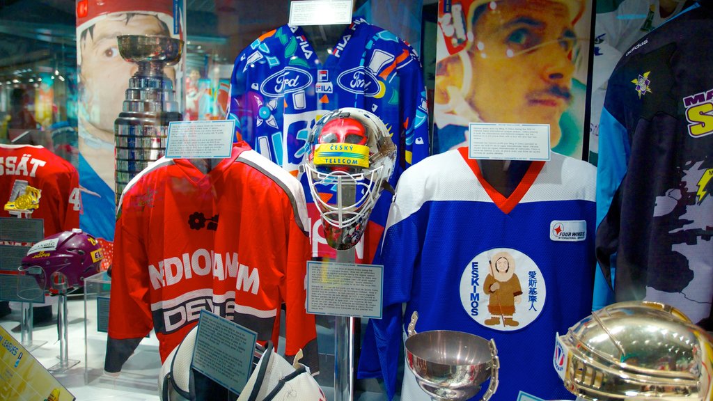 Hockey Hall of Fame featuring interior views and signage