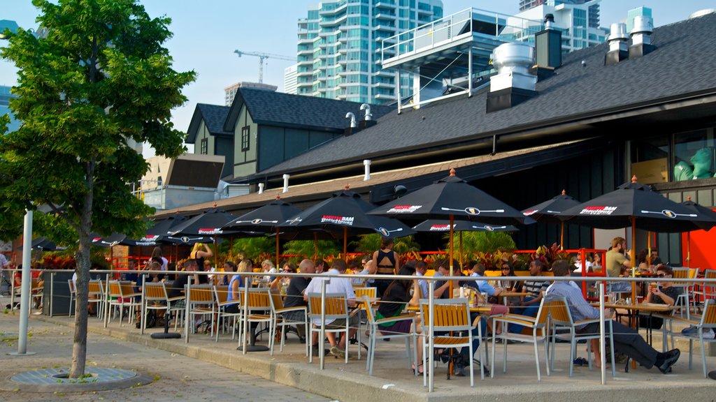 Harbourfront Centre mostrando cenas de rua, uma cidade e estilo de vida de cafeteria