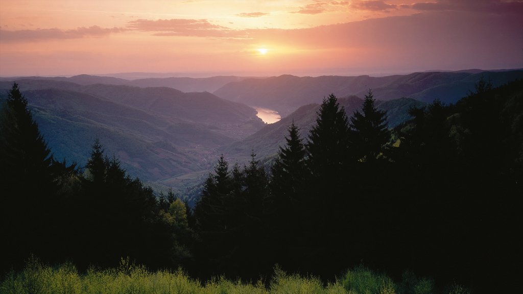 Weissenkirchen in der Wachau showing landscape views, a sunset and mountains