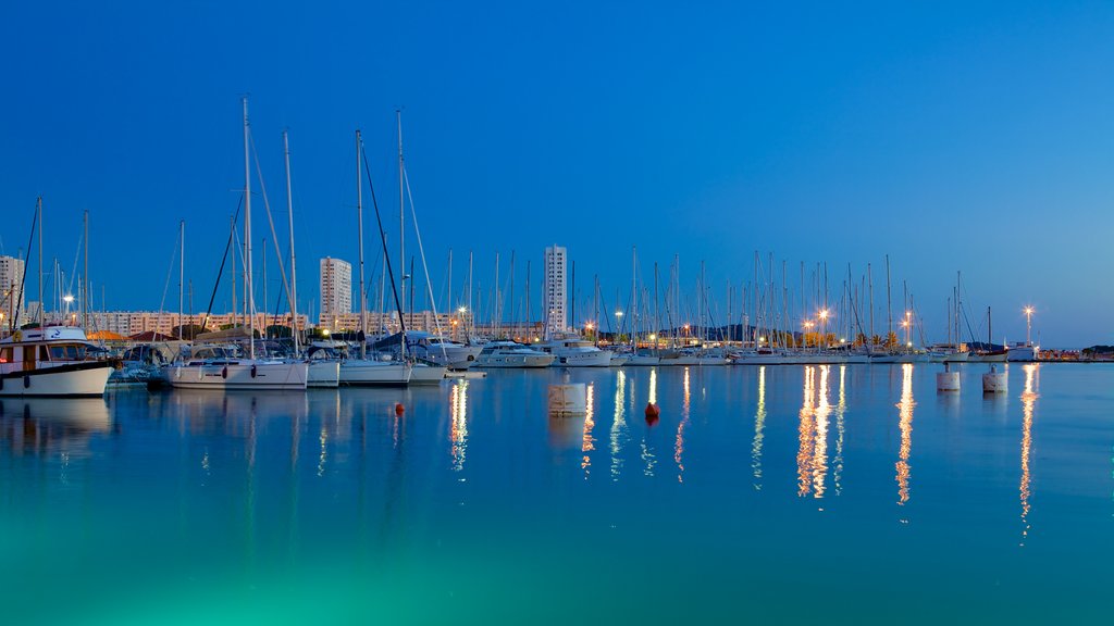 Port of Toulon which includes night scenes and a bay or harbor