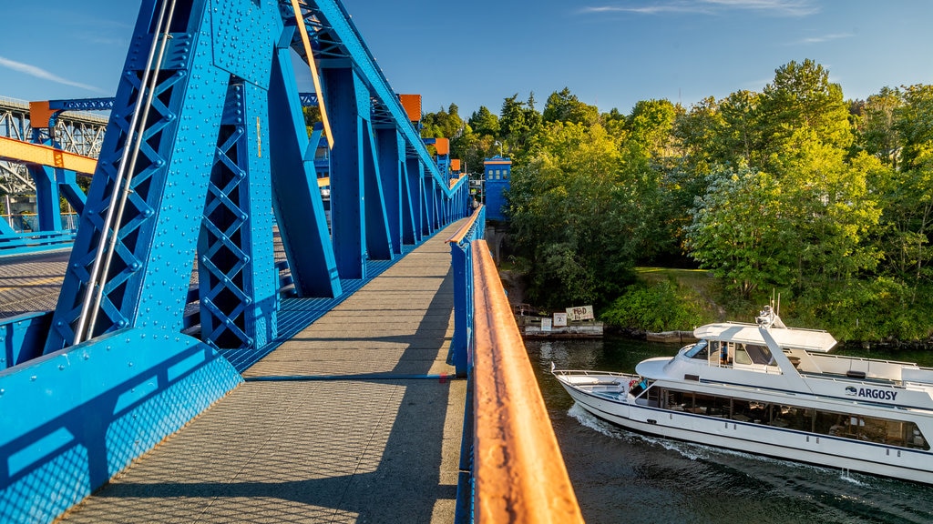 Fremont Bridge showing a bridge, cruising and a river or creek