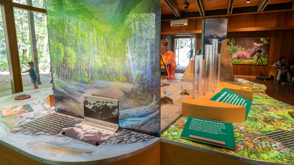 Hoh Rain Forest Visitor Center which includes interior views and art