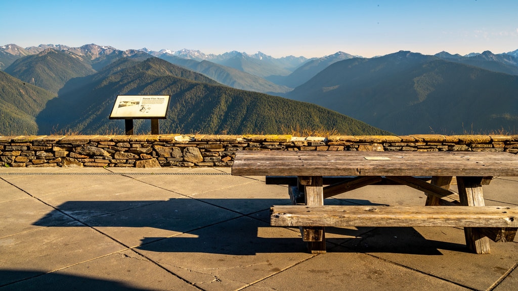 Hurricane Ridge Visitors Center mostrando sinalização, paisagem e cenas tranquilas