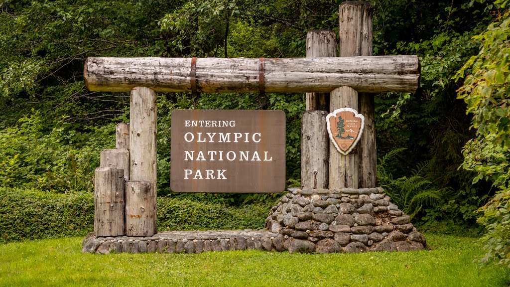 Olympic National Park showing a park and signage