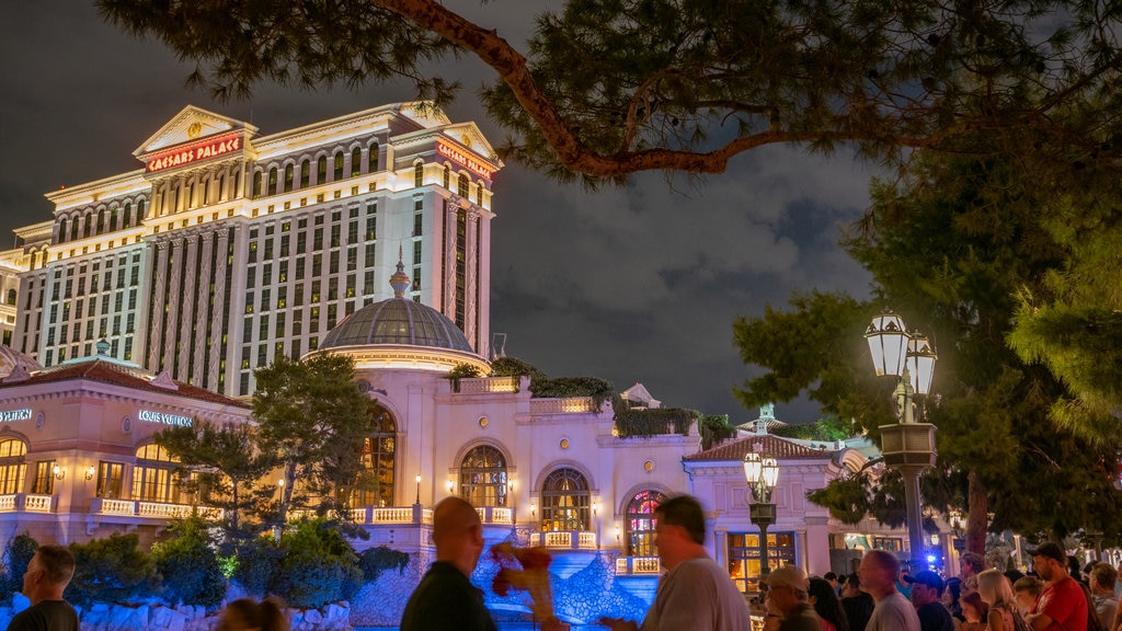 Bellagio Casino which includes night scenes and a casino