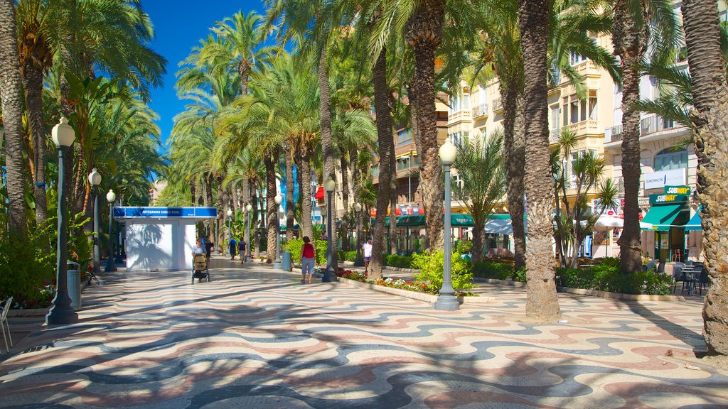 Explanada de Espana which includes a coastal town and street scenes