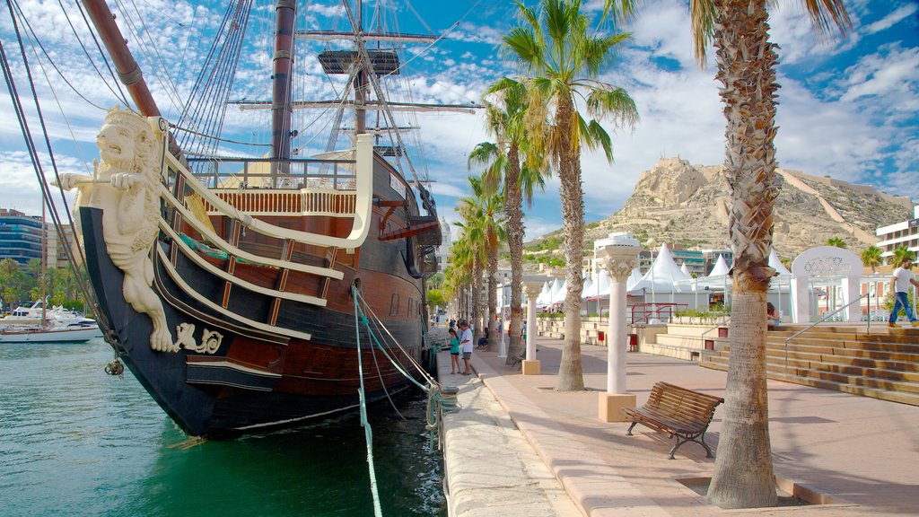 Alicante Harbour which includes a bay or harbour and heritage elements